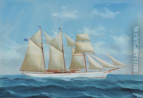 Ritrattodello Yacht A Tre Alberi Lady Torfrida A Vele Spiegate Oil Painting - Antonio de Simone