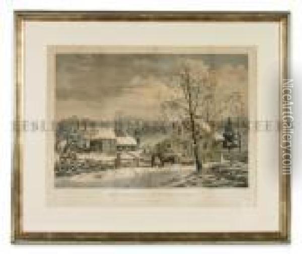 New England Winter Scene. Oil Painting - Currier