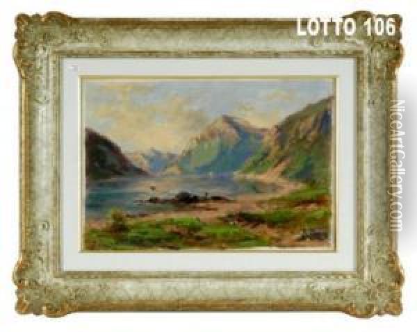 Paesaggio Con Veduta Di Lago E Monti Oil Painting - Silvio Poma