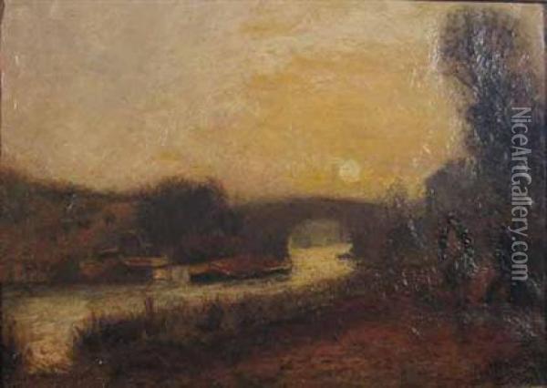River Scene With Figures Oil Painting - John Baverstock Knight