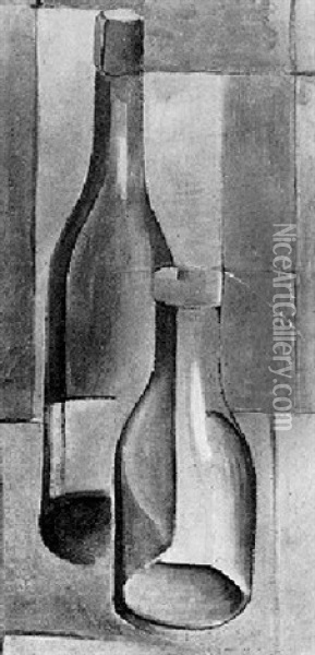 Still Life With Two Bottles Oil Painting - Albert Fiks