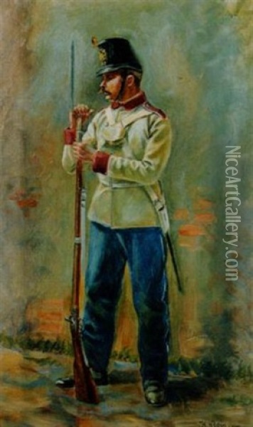 K.k. Infanterist In Der Adjustierung 1861-1866 Oil Painting - Hugo Klein