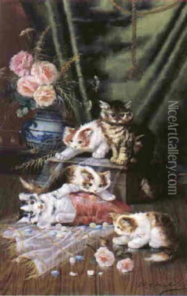 Spelende Katjes Oil Painting - Max Carlier