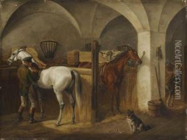 Im Pferdestall Oil Painting - Adam Albrecht