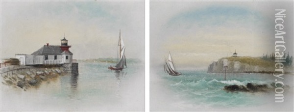 Portland Harbor Landmarks (a Pair) Oil Painting - George M. Hathaway