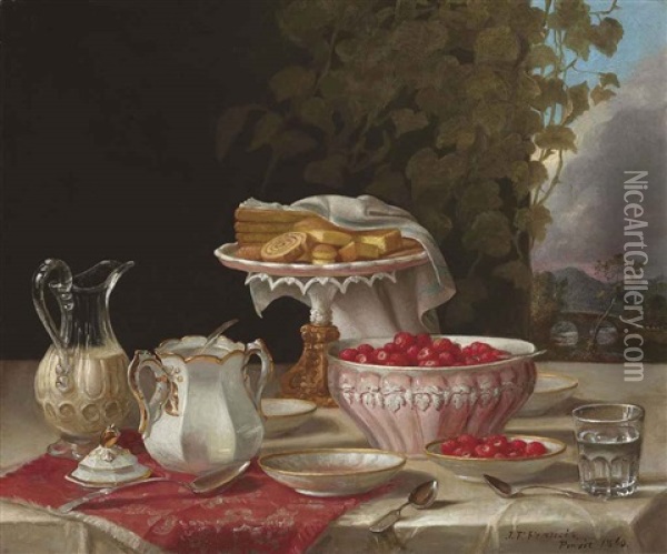Strawberries And Cakes Oil Painting - John F. Francis
