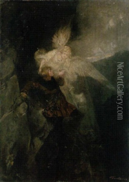 Kaiser Max In Der Martinswand, Beschutzt Von Einem Engel Oil Painting - Karl Schultheiss
