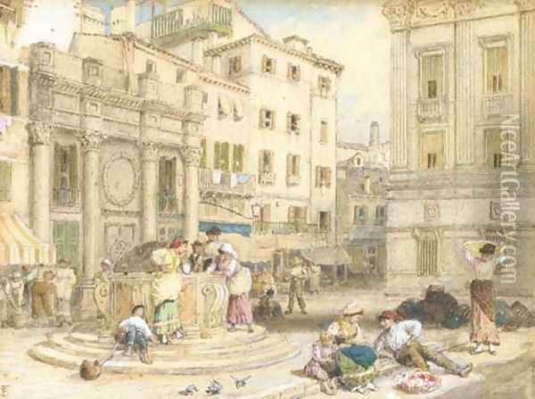 A corner of the Piazza di San Marco showing part of the Cardinals' Palace, Venice Oil Painting - Myles Birket Foster