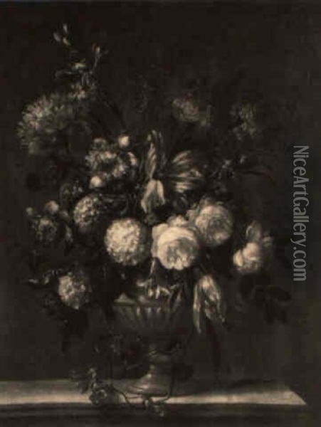 Roses, Tulips, Snowballs And Other Flowers In A Vase Oil Painting - Pieter Casteels III