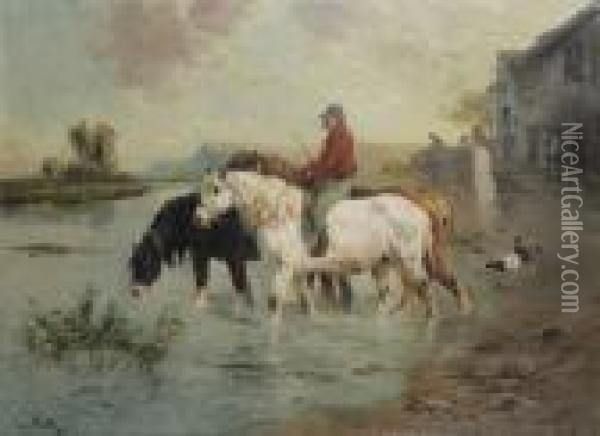 Boer Met Paarden De Rivier Overstekend Oil Painting - Henry Schouten