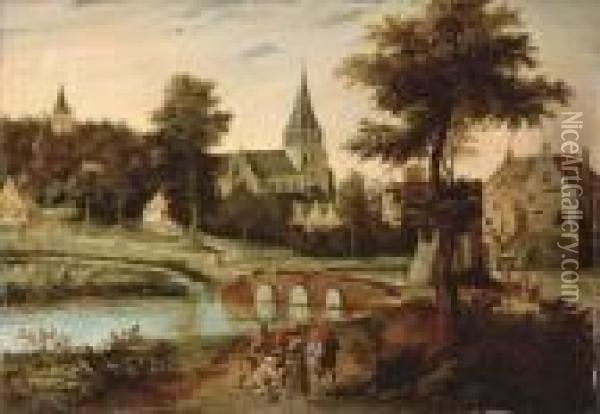 A Village Landscape Oil Painting - Pieter The Younger Brueghel