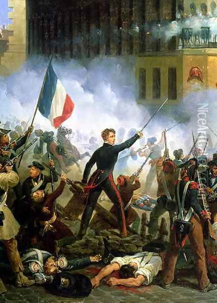 Battle in the Rue de Rohan 28th July 1830 1831 Oil Painting - Charles Emile Hippolyte Lecomte-Vernet