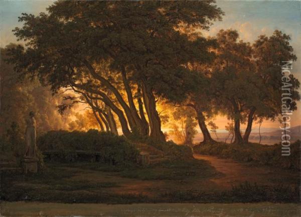 Sonnenuntergang, Gesehen Von Der Villa Massa Zu Albano Bei Rom Oil Painting - Gustav Friedrich Papperitz