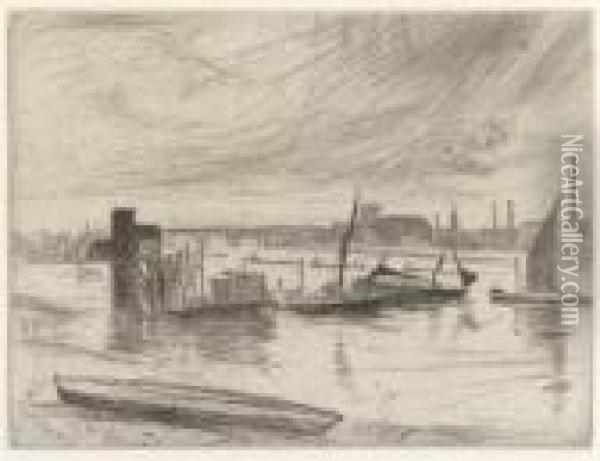 Early Morning, Battersea (kennedy 75) Oil Painting - James Abbott McNeill Whistler