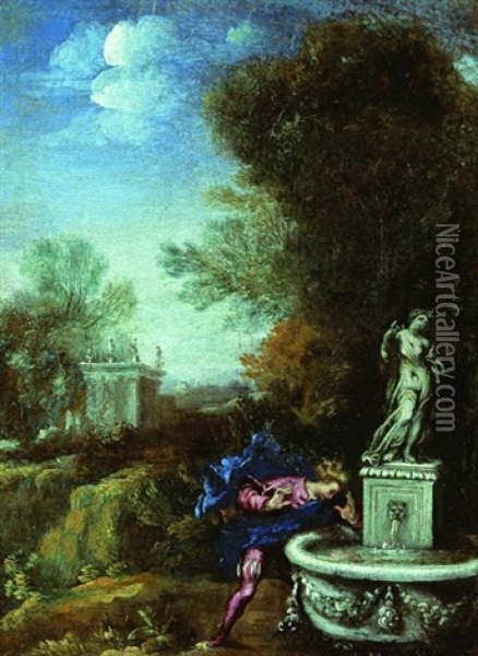 Narcisse Dans Un Encadrement En Trompe L'oeil Oil Painting - Francesco (Cecco Bravo) Montelatici