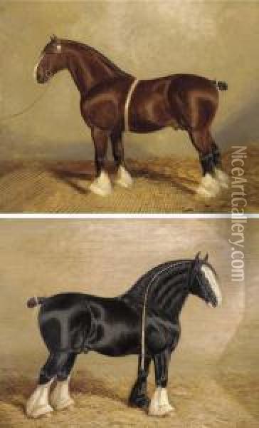 Bury Victor Chief A Heavy Horse Oil Painting - A. Clark