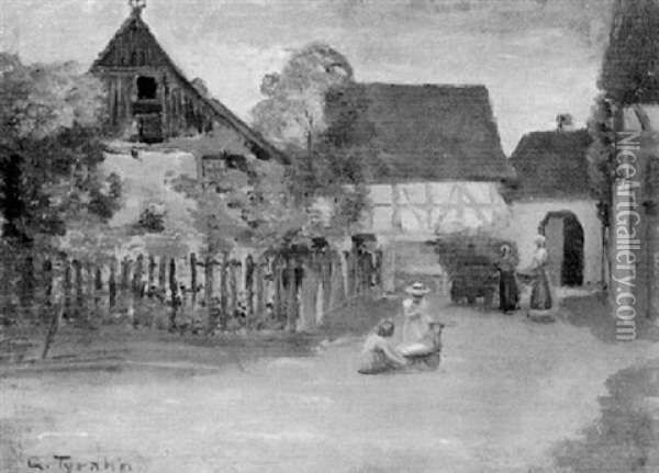 Kinder Auf Der Dorfstrase Oil Painting - Georg Tyrahn