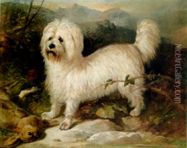 A Dandie Dimmont In A Landscape Oil Painting - Richard Ansdell