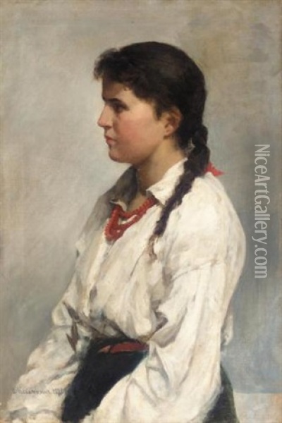 Portrait Of A Young Girl Oil Painting - Nikolai Alexeievich Kasatkin