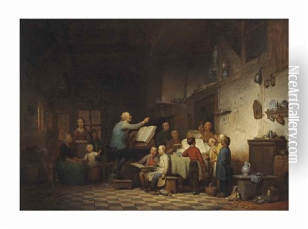 The Music Lesson Oil Painting - Adrien Ferdinand de Braekeleer