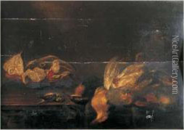 Oiseaux Et Poissons Sur Un Entablement Oil Painting - Alexander Adriaenssen