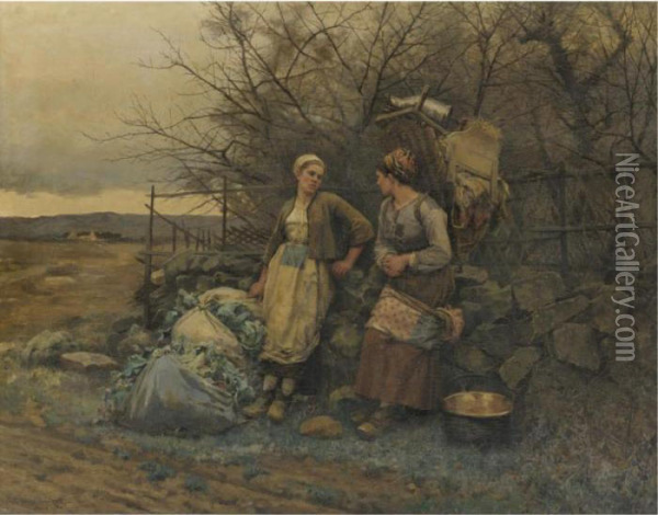 Maidens Waiting Oil Painting - Daniel Ridgway Knight
