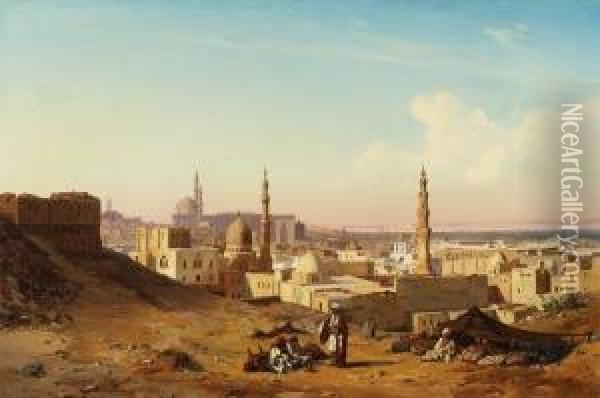 Ansicht Von Kairo, Im Vordergrund Ruhende Araber Oil Painting - Max Schmidt
