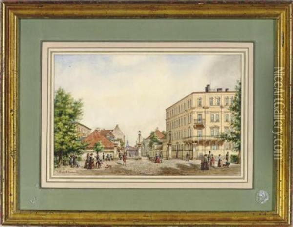 A Dresden Street Scene Oil Painting - Ludwig Kergel