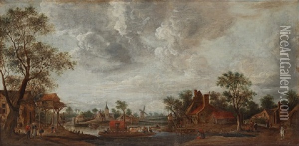 Landscape With Figures By A Village Oil Painting - Esaias van de Velde the Elder