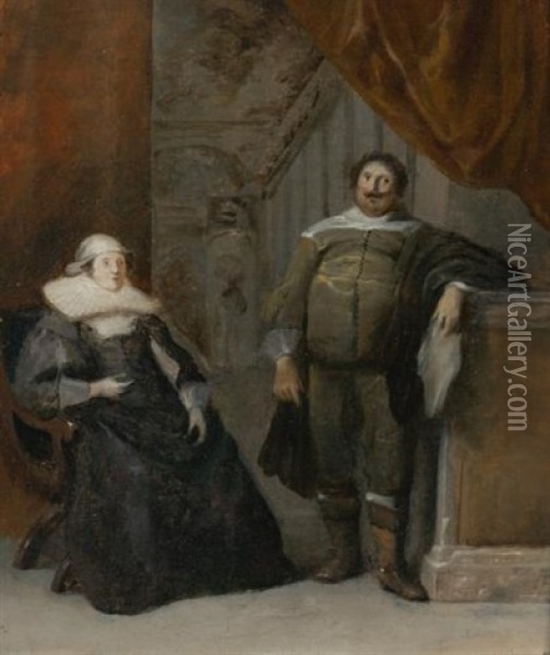 Portrait Of A Man And Woman Oil Painting - Gonzales Coques