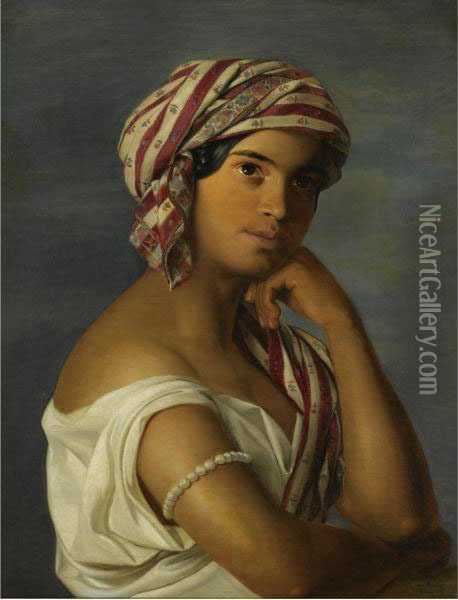 Girl With A Pearl Arm Cuff Oil Painting - Rosalia Amon