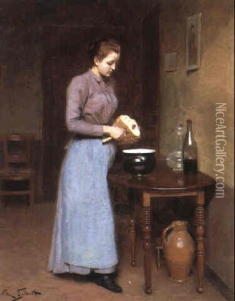 Cutting The Bread Oil Painting - Victor Gabriel Gilbert