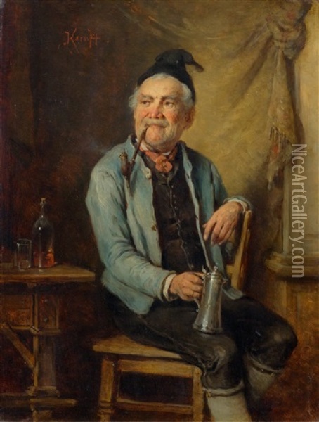 A Man With A Pipe Oil Painting - Hermann Kern