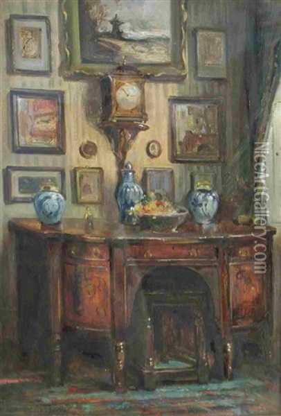 A Corner Of Robert Ferrer's Dining Room (+ The Drawing Room; 2 Works) Oil Painting - Philip Eustace Stretton