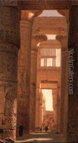 The Temple Of Karnak, The Great Hypostyle Hall Oil Painting - Ernest Karl Eugen Koerner