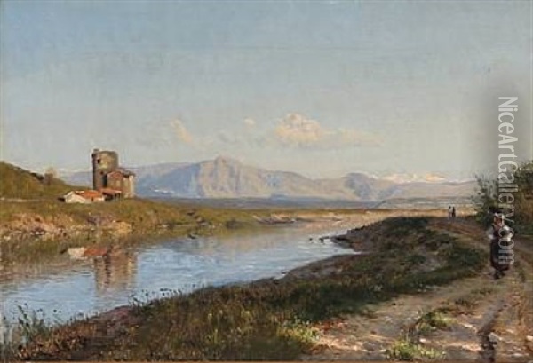 Ved Tiberen Oil Painting - Godfred Christensen