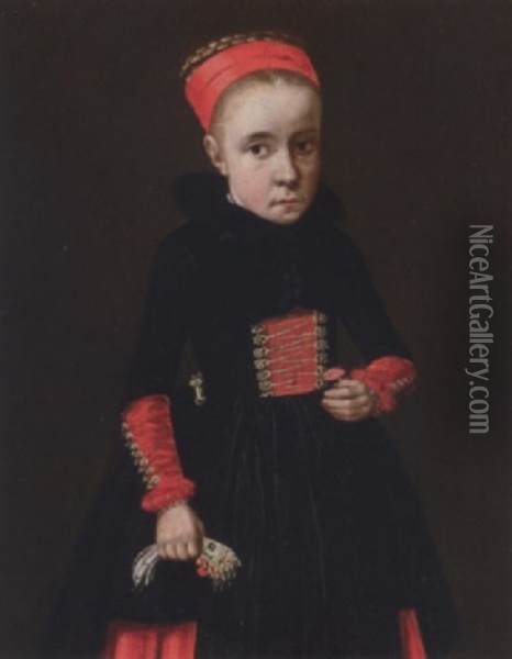 Portrait Of A Young Girl Holding A Flower Oil Painting - Johann (Jan) Kupetzki