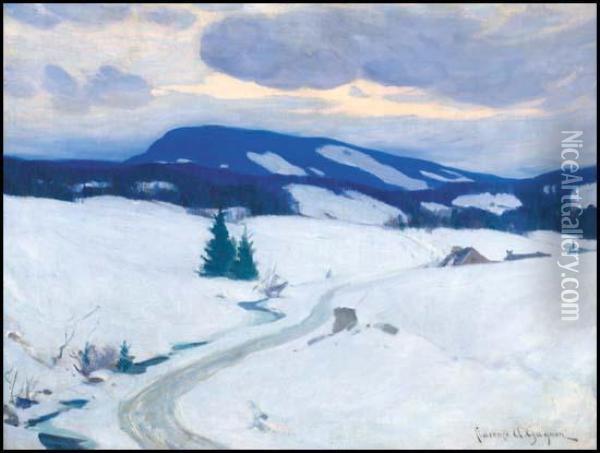 Twilight In The Laurentians, Winter Oil Painting - Clarence Alphonse Gagnon