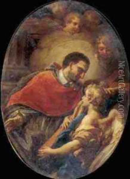 Saint Carlo Borromeo Contemplating The Cross Oil Painting - Pier Leone Ghezzi