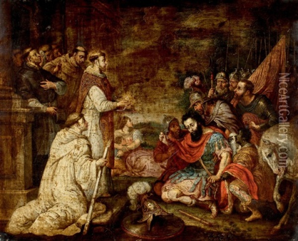 Bernhard Von Clairvaux Bekehrt Den Herzog Von Aquitanien Oil Painting - Caspar de Crayer