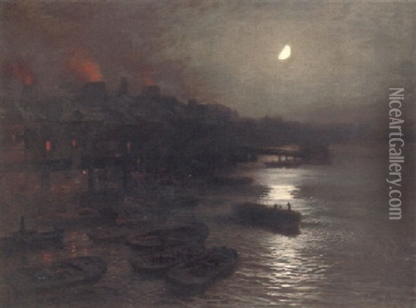 Moonlight From Vauxhall Bridge Oil Painting - Joseph Arthur Palliser Severn