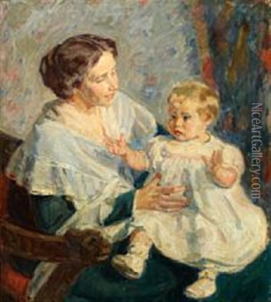 Interior With Mother Sitting With Her Child On The Knees Oil Painting - Gad Frederik Clement