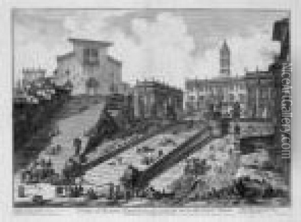 Piazza Navona; Capitol And The 
Steps Of S. Maria In Aracoeli; Forum Of Augustus; Egyptian Obelisk Oil Painting - Giovanni Battista Piranesi