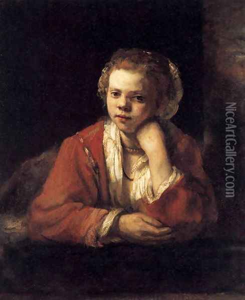 Girl at a Window Oil Painting - Rembrandt Van Rijn