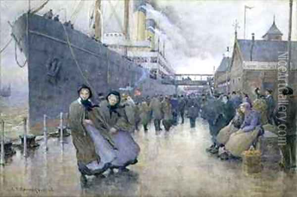 The Day Departure Liverpool Landing Stage Oil Painting - Joseph Yelverton Dawbarn