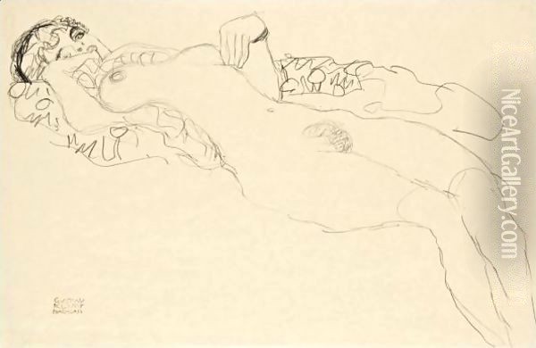 Liegender Madchenakt Nach Links (Reclining Female Nude Facing Left) Oil Painting - Gustav Klimt