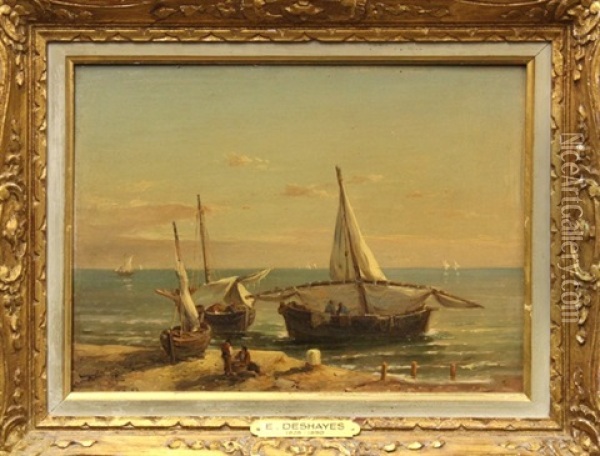 French Coastal Scene Oil Painting - Eugene Deshayes