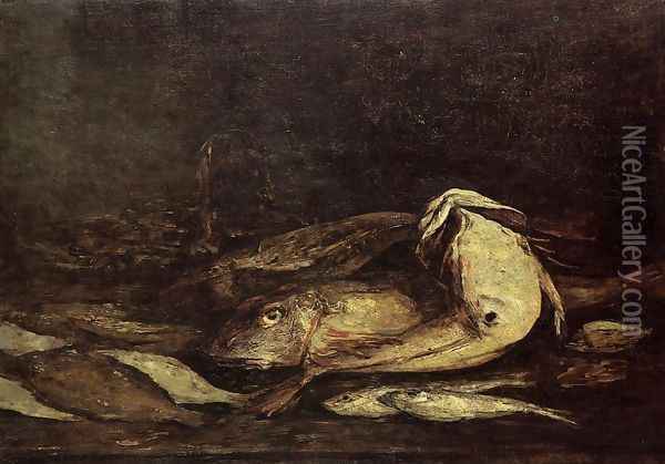 Mullet and Fish Oil Painting - Eugene Boudin