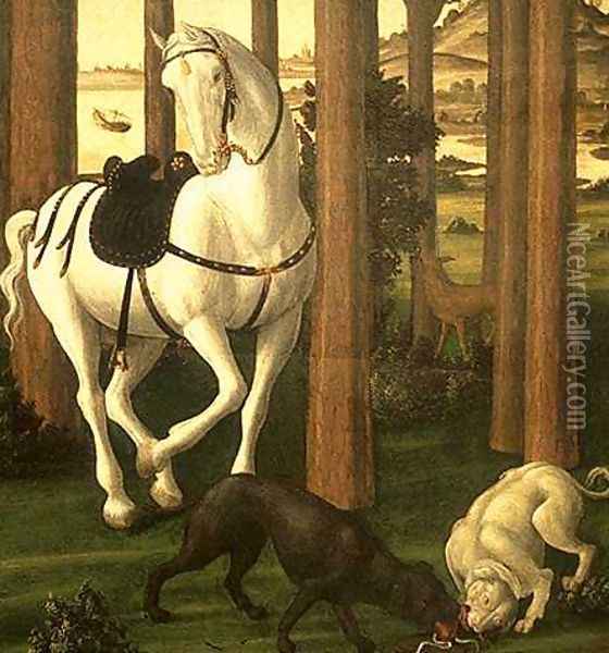 The Story of Nastagio degli Onesti (detail 2 of the second episode) c. 1483 Oil Painting - Sandro Botticelli