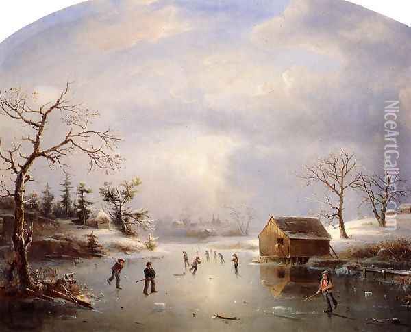 Skating Pond at Morristown, New Jersey Oil Painting - Marie-Regis-Francois Gignoux